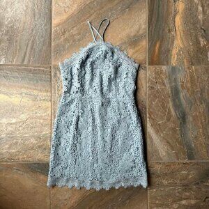 J.O.A. Lace Halter Fitted Sheath Mini Dress Dusty Shale Blue Size Large